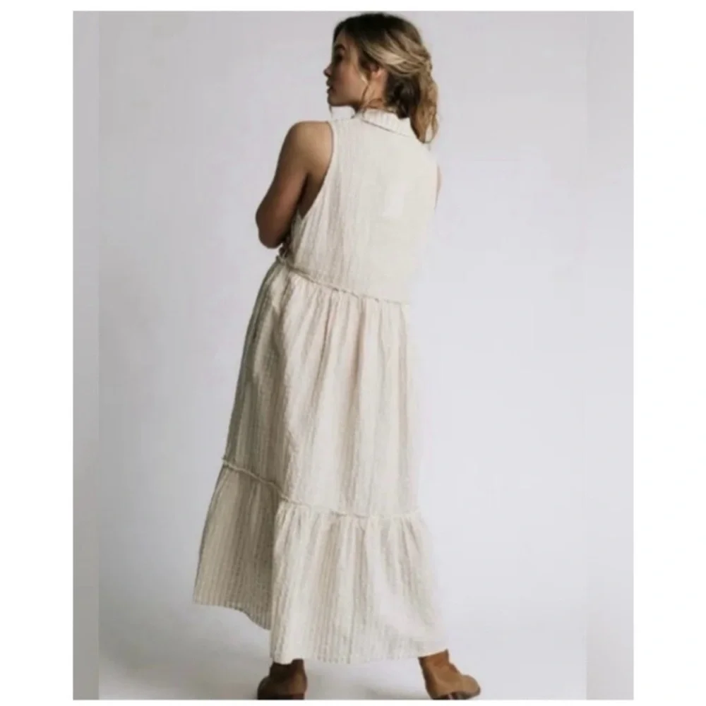 Free People Cream Textured gingham  Dress